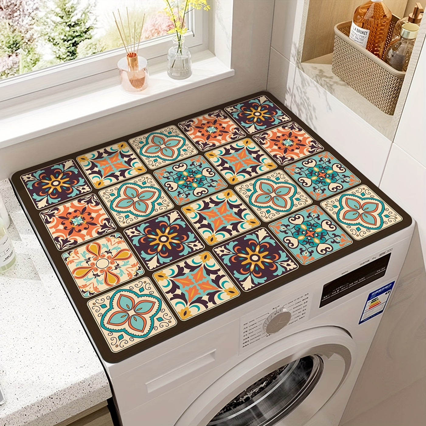 Retro Mosaic Washing Machine Cover Mat
