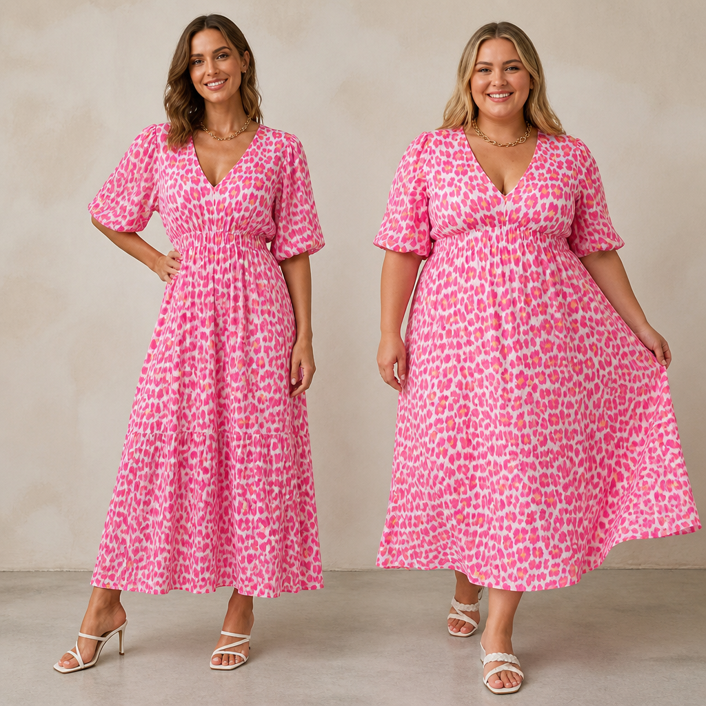 LuminaCharm™ Women’s V-Neck Printed Dress — Slip Into Confidence and Color That Celebrates Every Curve