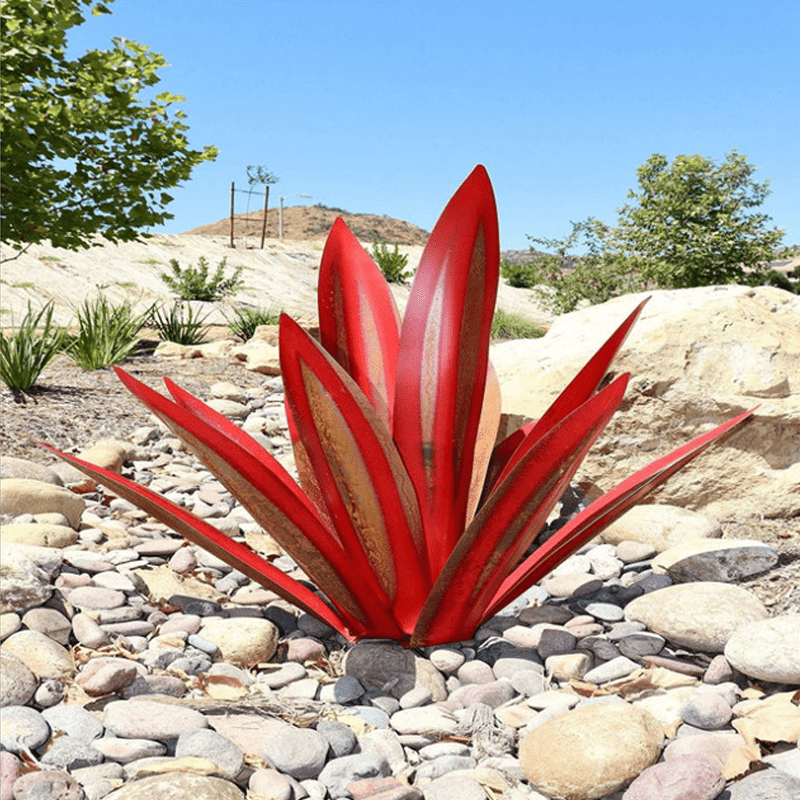 Turquoise Copper Outdoor Sculpture - Metal Agave Garden Light