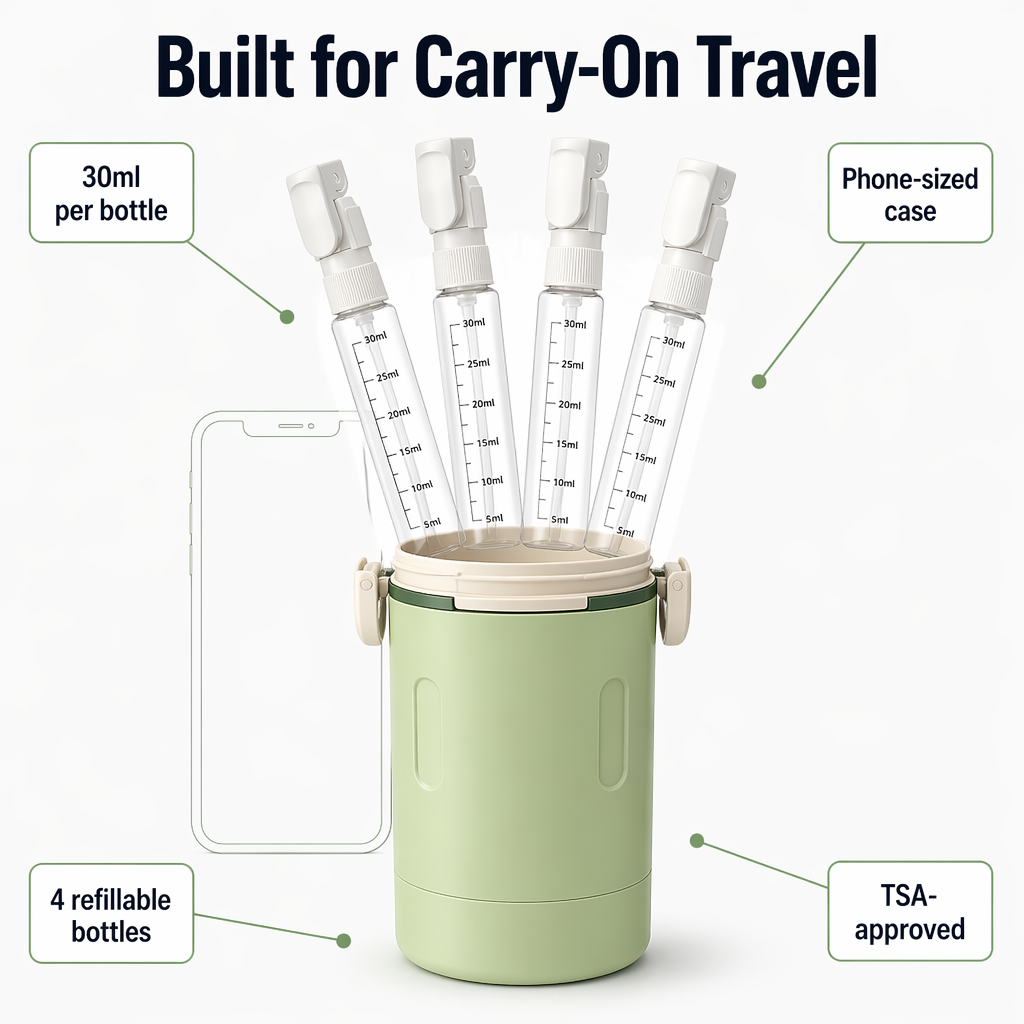 VoyaPack™ — Pack, Lock & Dispense All Four Toiletries From One Case