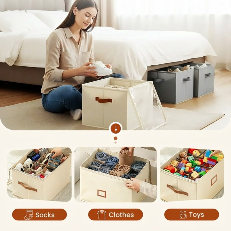 Foldable Fabric Shoe Storage Box with Lid