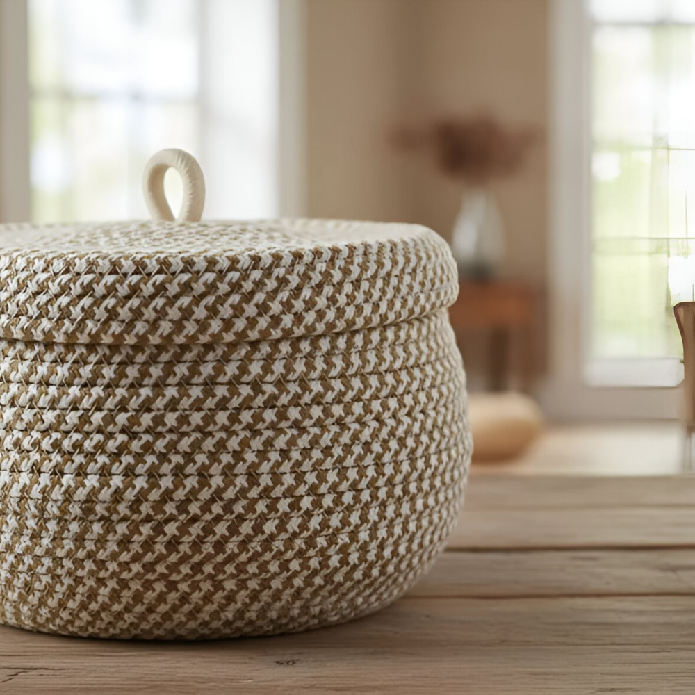 Handwoven Storage Basket | Round Woven Basket | Boho Style | CasaWeave
