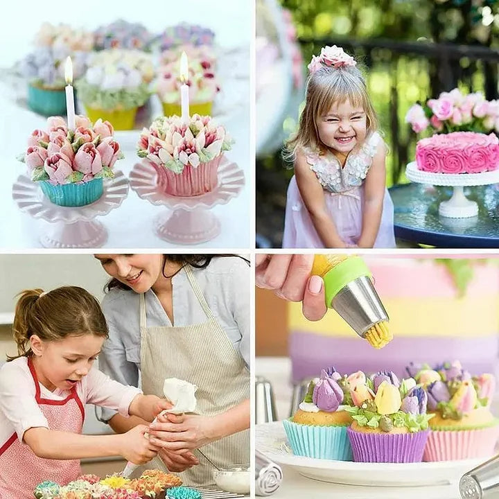 Set of 12 Tulip Piping Nozzles with Silicone Piping Bag