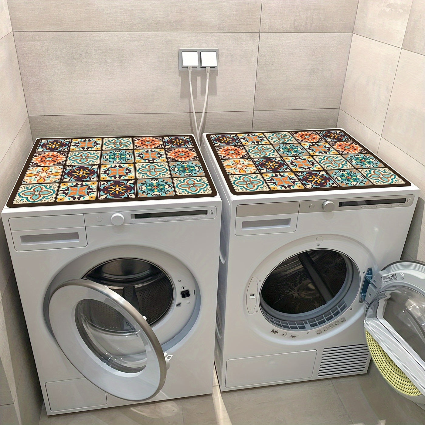 Retro Mosaic Washing Machine Cover Mat