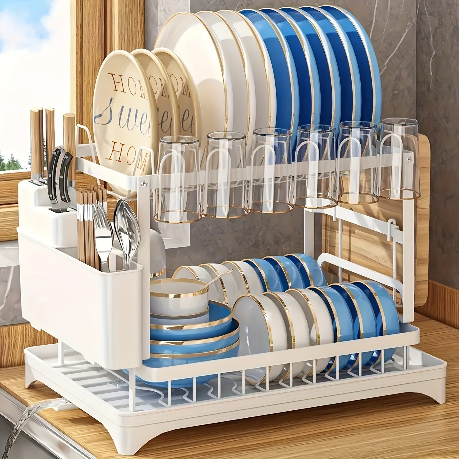 Two-Tier Draining Rack with Drainage System