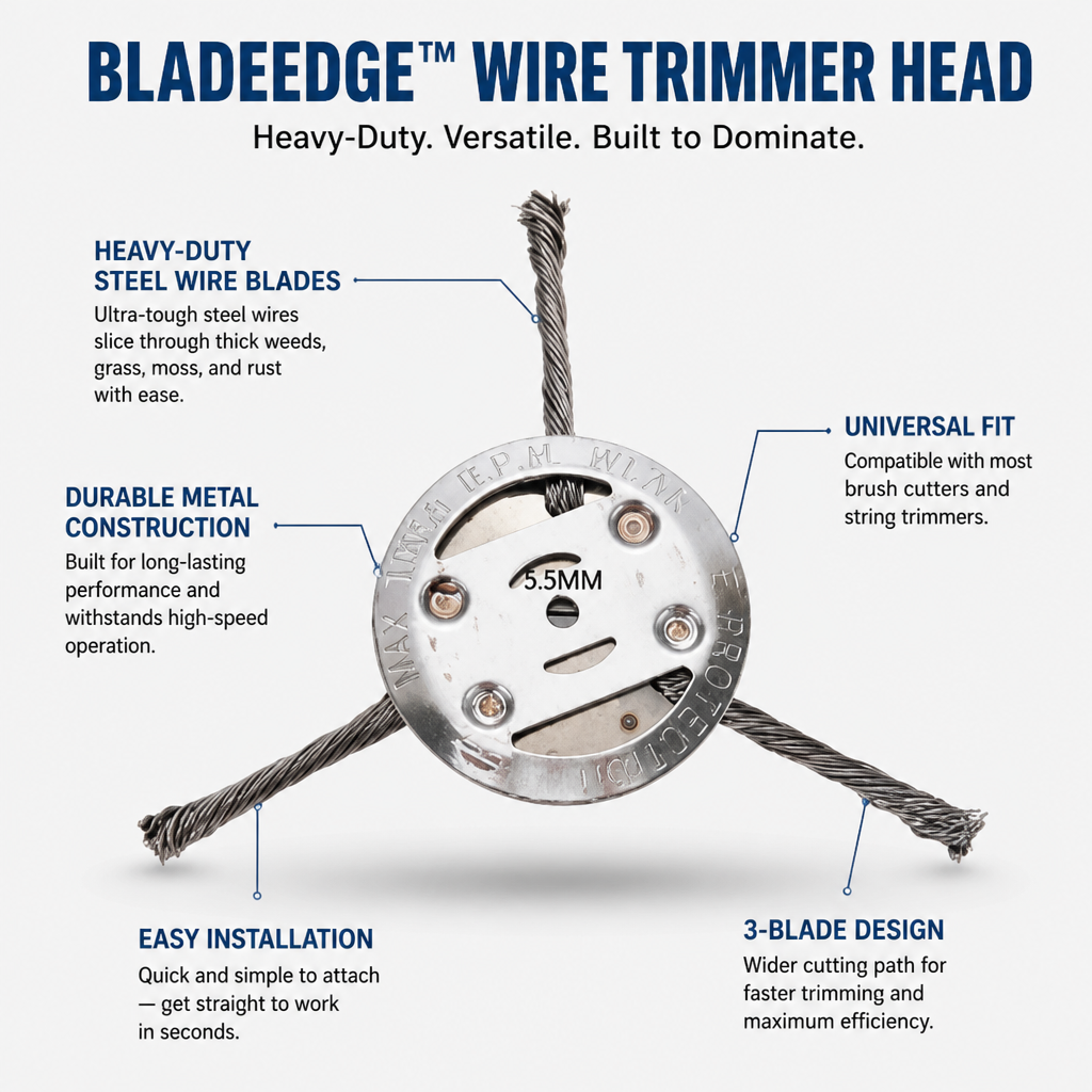 BladeEdge™ Wire Trimmer Head — Dominate Tough Weeds and Reclaim Your Yard in Minutes