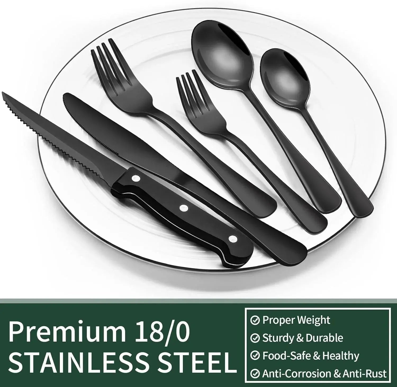 Cutlery Set | 24-Piece Matte Black Design | Includes Steak Knives | CutleryCraft