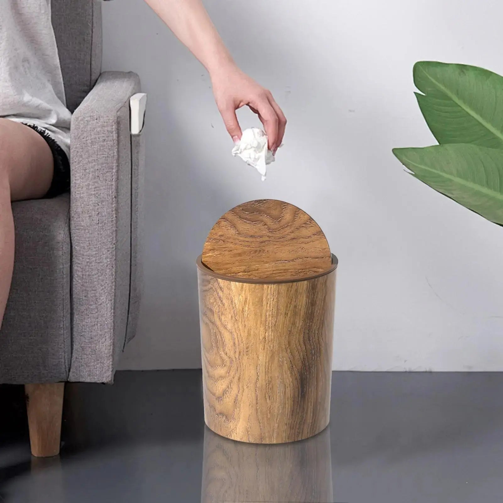 Trash Bin with Swing Lid | Wood Appearance | Silent and Clean | HyggeBin