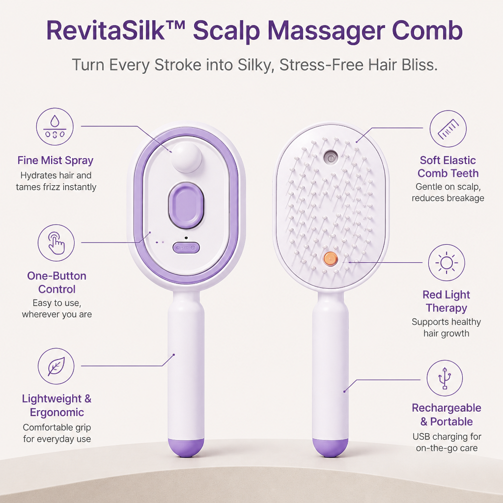 RevitaSilk™ Scalp Massager Comb — Turn Every Stroke into Silky, Stress-Free Hair Bliss