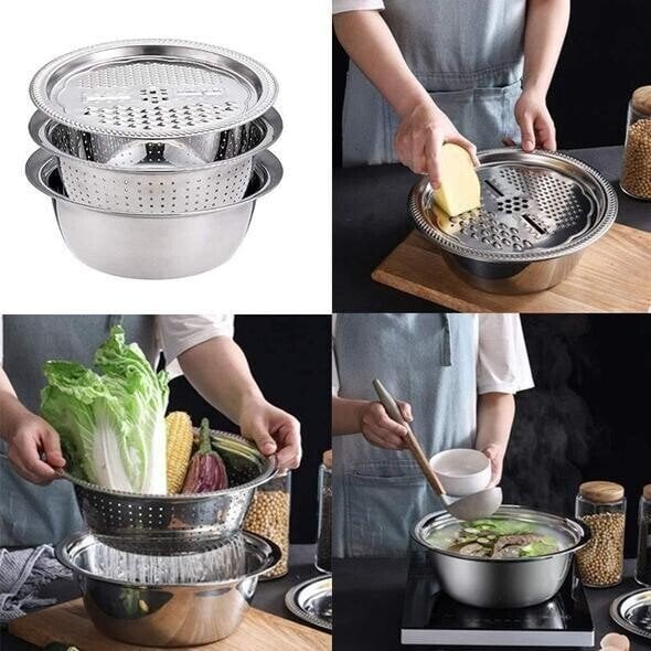 Vegetable Slicer Set with Grater, Strainer, and Mixing Bowl