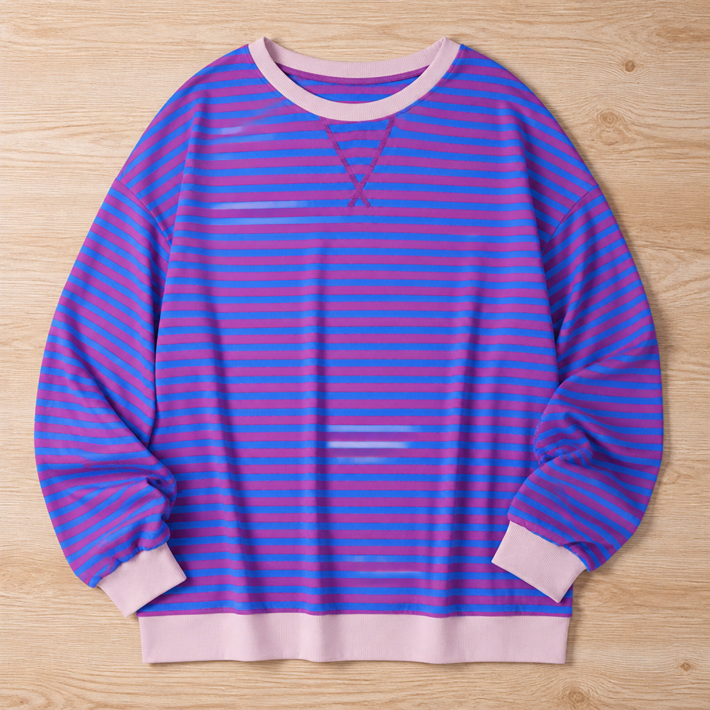 VeroLuxe™ – Relaxed Striped Crewneck Sweatshirt with Contrast Trim