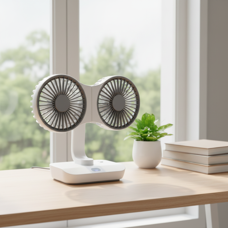 Rechargeable Fan with Dual Heads