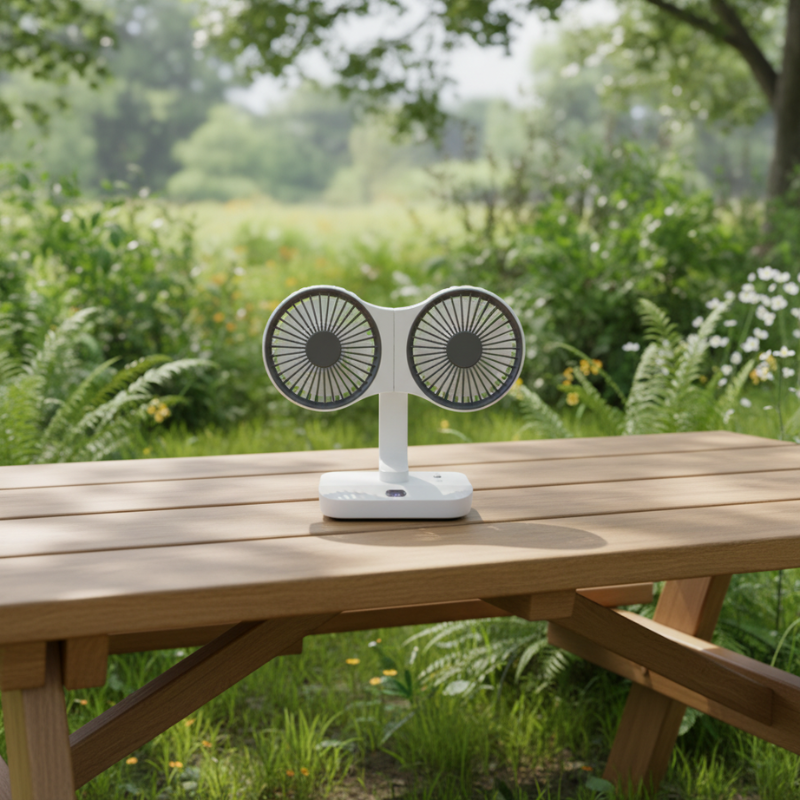 Rechargeable Fan with Dual Heads