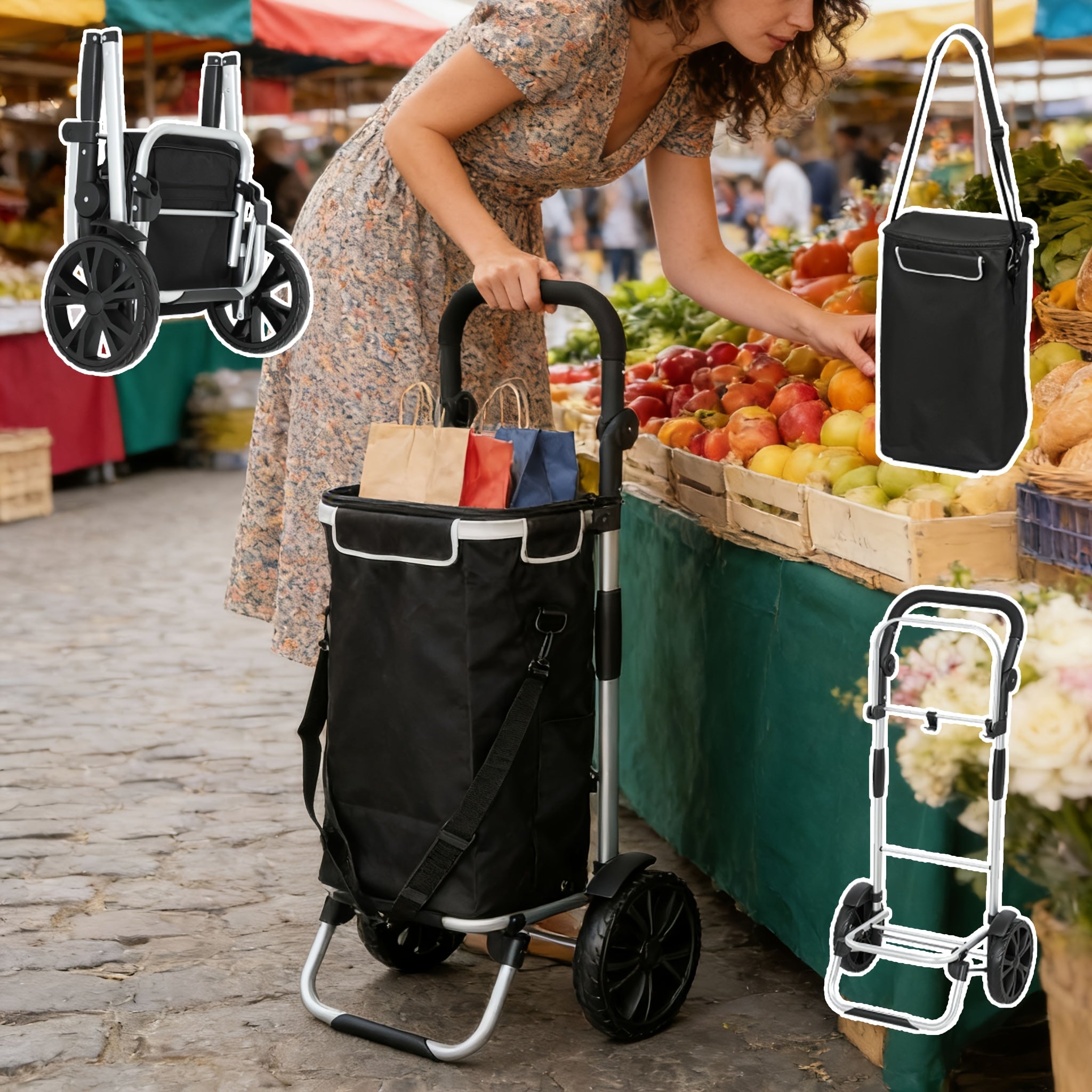 Collapsible 3-in-1 Shopping Cart with Cooler Compartment