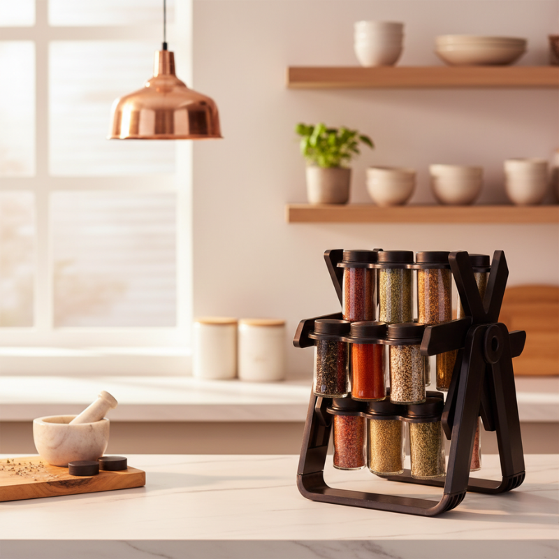Rotatable Spice Holder | Collapsible Rack | Glass Jars | AromaDock