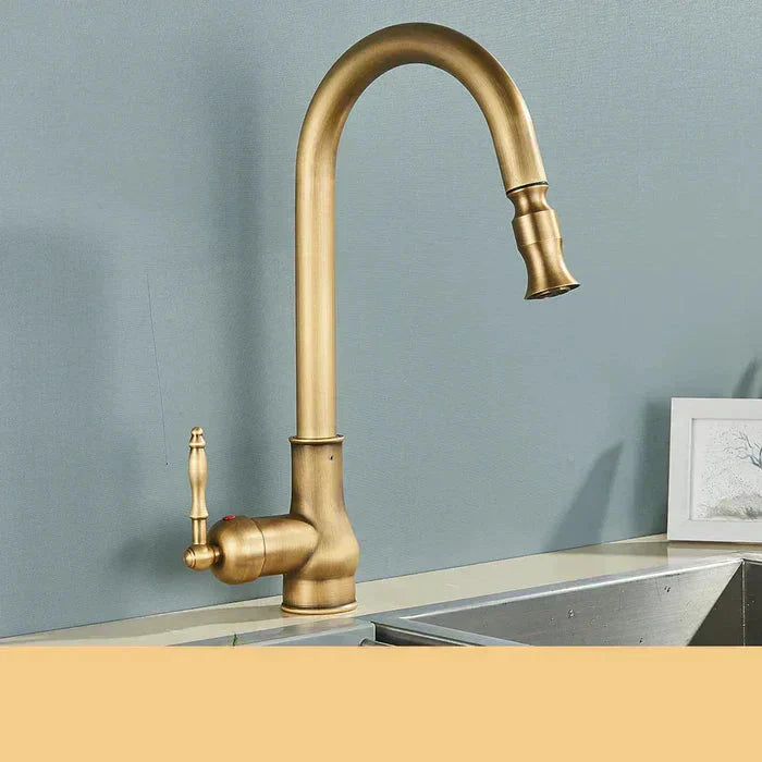 Vintage Brass Kitchen Faucet | Rotating Spout | Single Lever Control | BrassArc