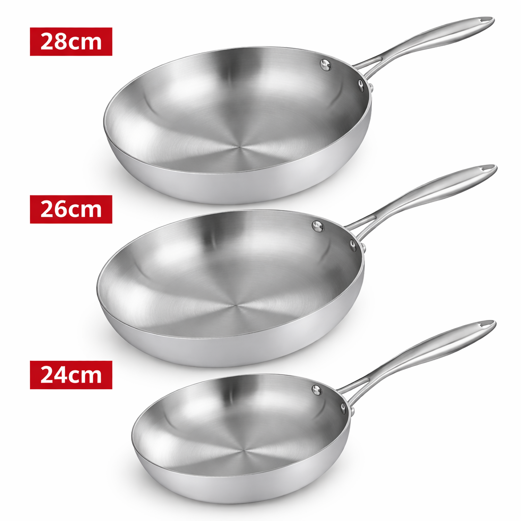 3-Piece Stainless Steel Frying Pan Set – Induction Compatible