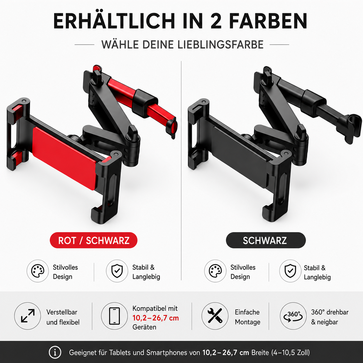 Car Headrest Holder – Aluminum Mount for Phone & Tablet