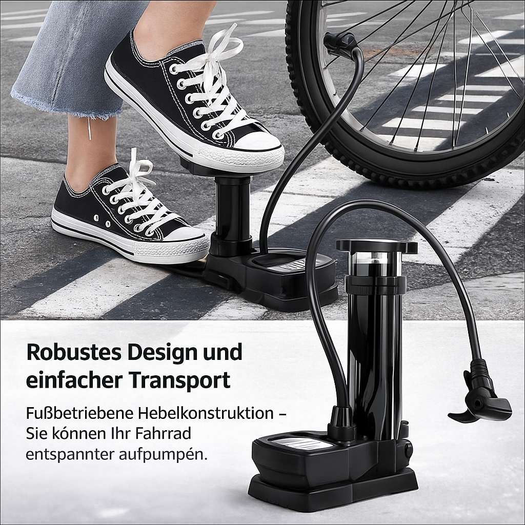Compact Foot Pump with High Pressure & Pressure Gauge