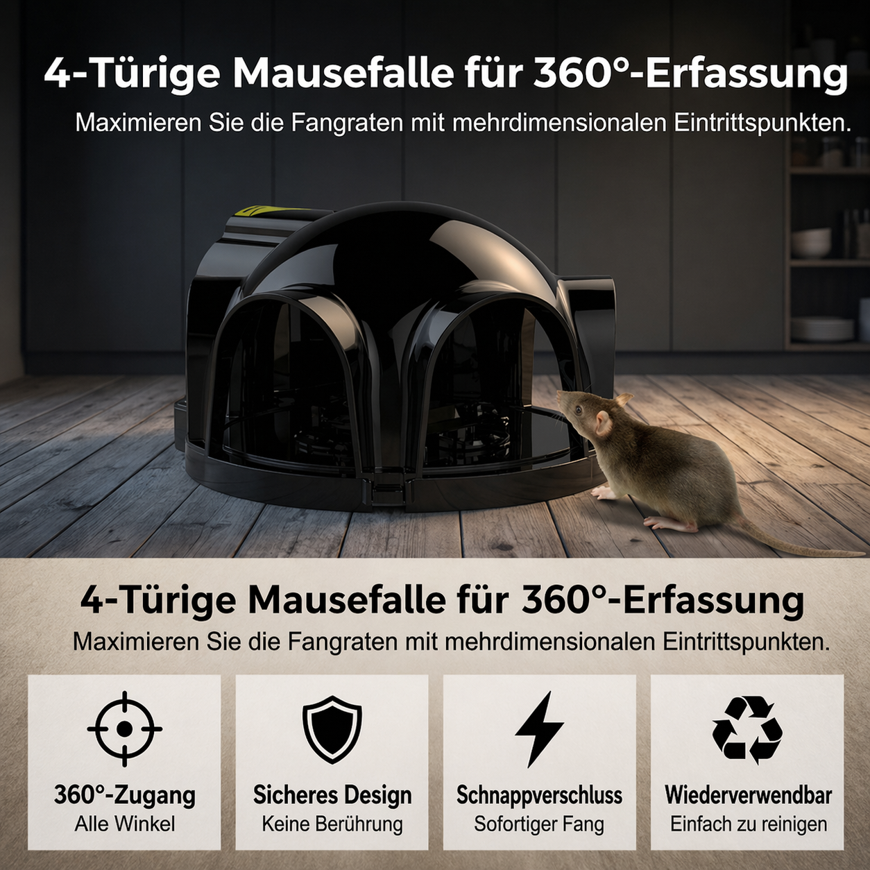 Reusable Mouse Trap with 4 Entrances