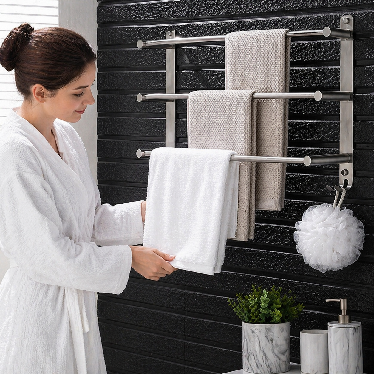 Stainless Steel Towel Rack with 3 Bars for Wall Mounting