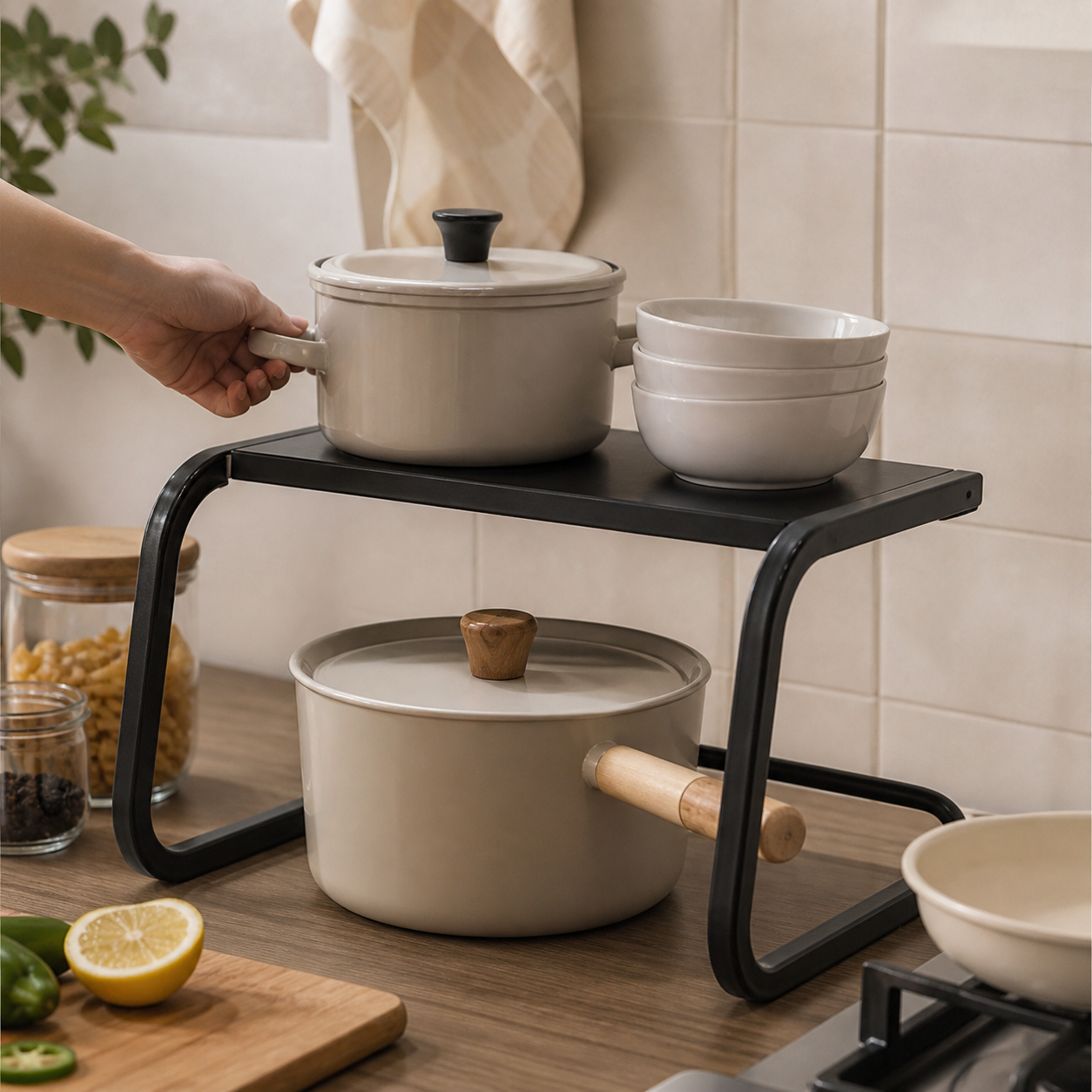 2-Tier Kitchen Shelf without Drilling – SpaceRack Design