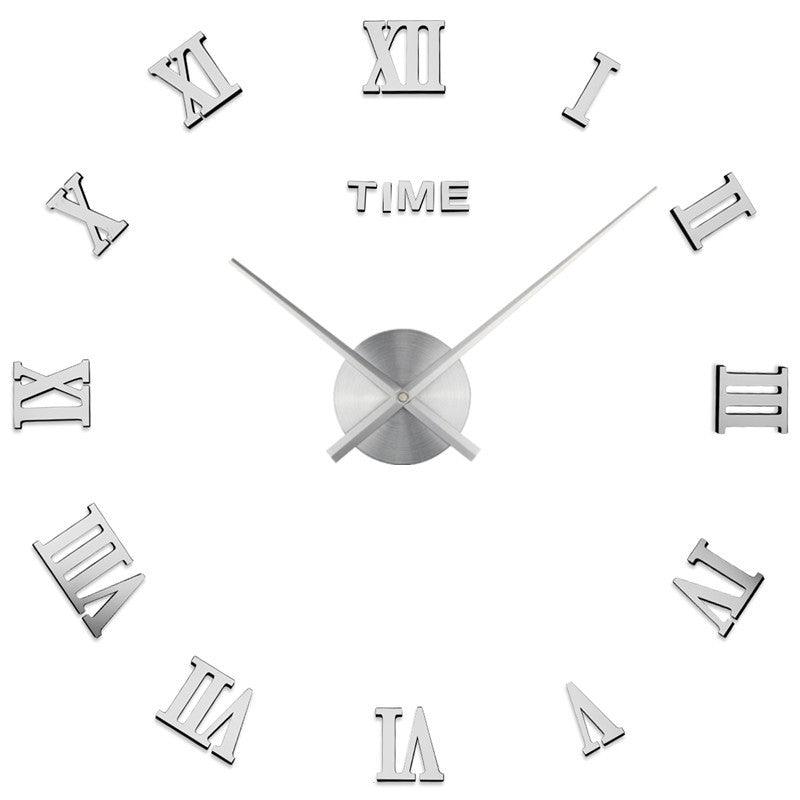 Silver Mirror Finish Wall Clock Featuring Roman Numerals