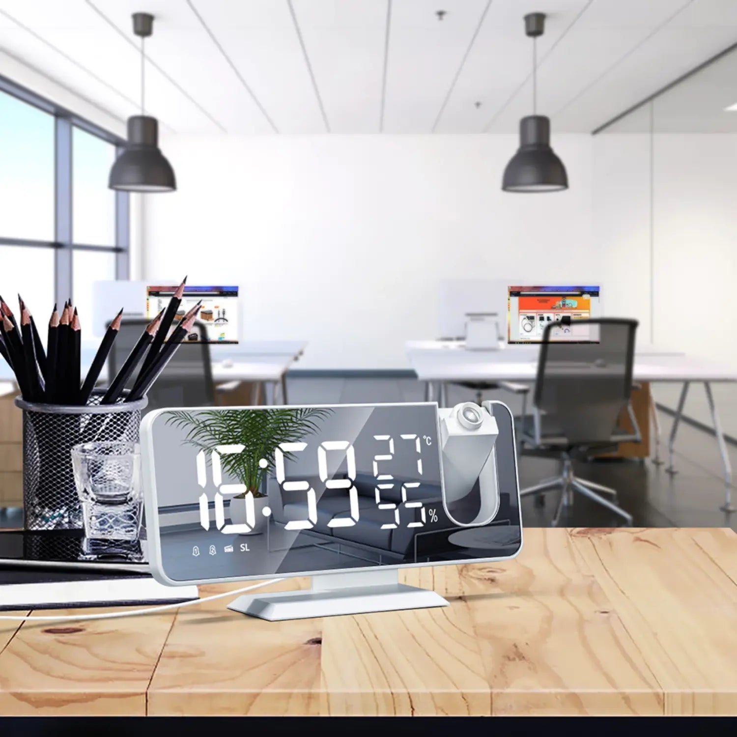 LED Projection Clock with FM Radio and USB Charging Port