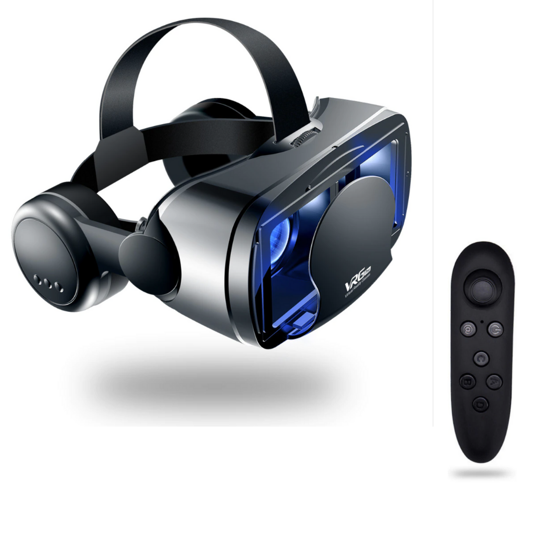 VR Headset with Built-in Headphones – Adjustable Lenses, Broad View & Universal Phone Support | Immersive 3D Experience for Smartphones