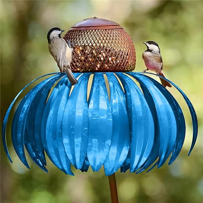 Metal Sunflower Design Bird Feeder for Gardens with Pink Petals