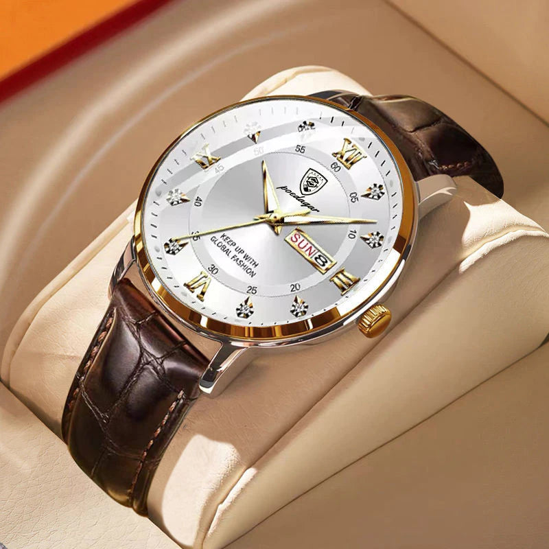 Waterproof Men's Watch with Luminous Display and Stainless Steel Case