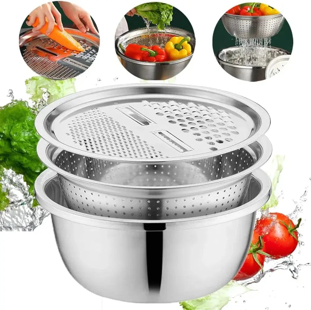 3-Piece Mixing Bowl Set in Stainless Steel with Grater and Sieve