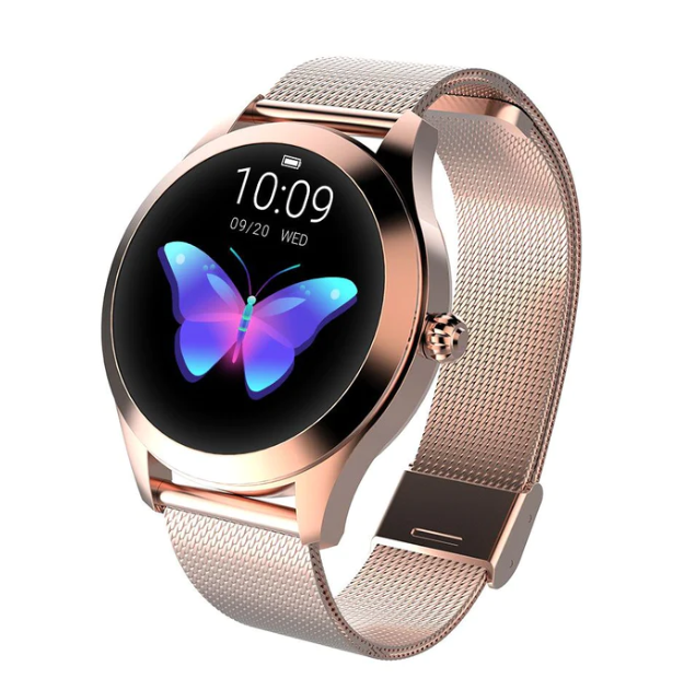 Fitness Tracker with Rose Gold Mesh Strap and Display