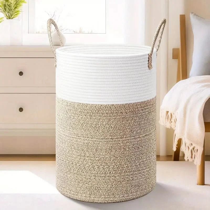 Collapsible Cotton Basket | 60L Laundry Hamper | Trendy Storage | RopeBasket