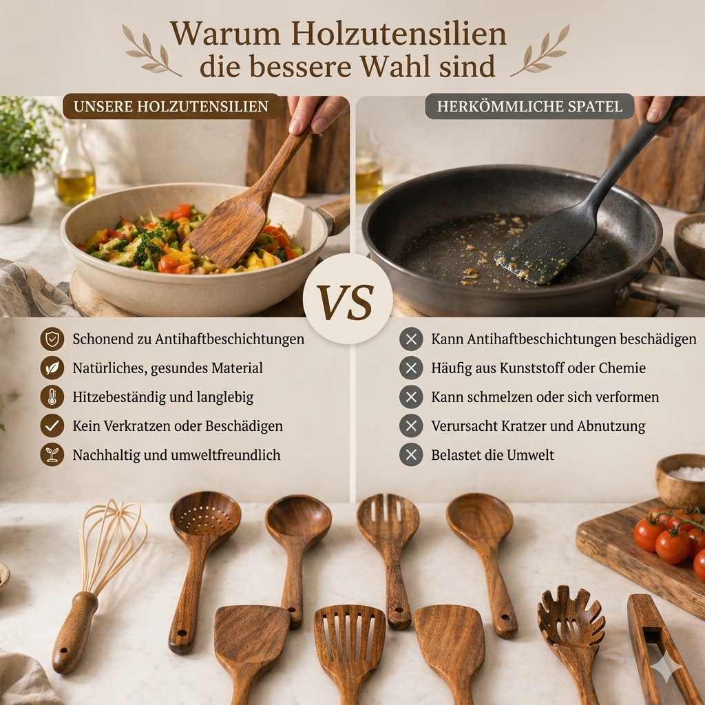 10-Piece Set of Teak Wood Kitchen Utensils
