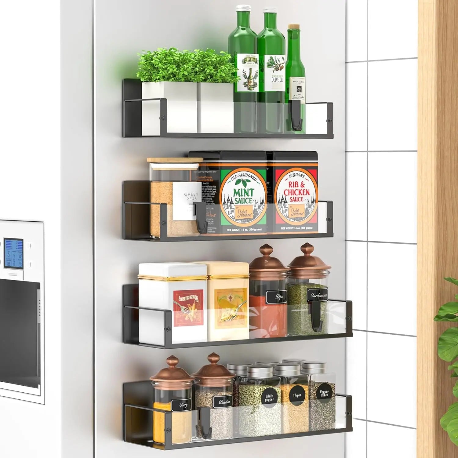 Spice Organizer | 4-Piece, Magnetic – Powder Coated | No Drilling Needed | KitchenDock