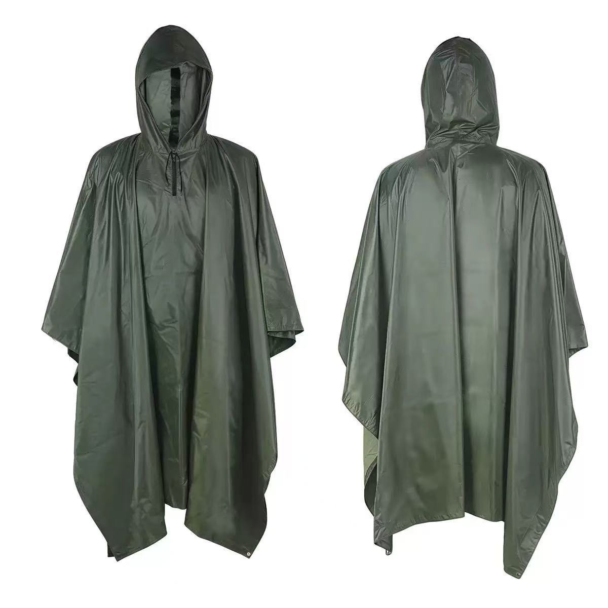 Hooded Rain Poncho in Military Design