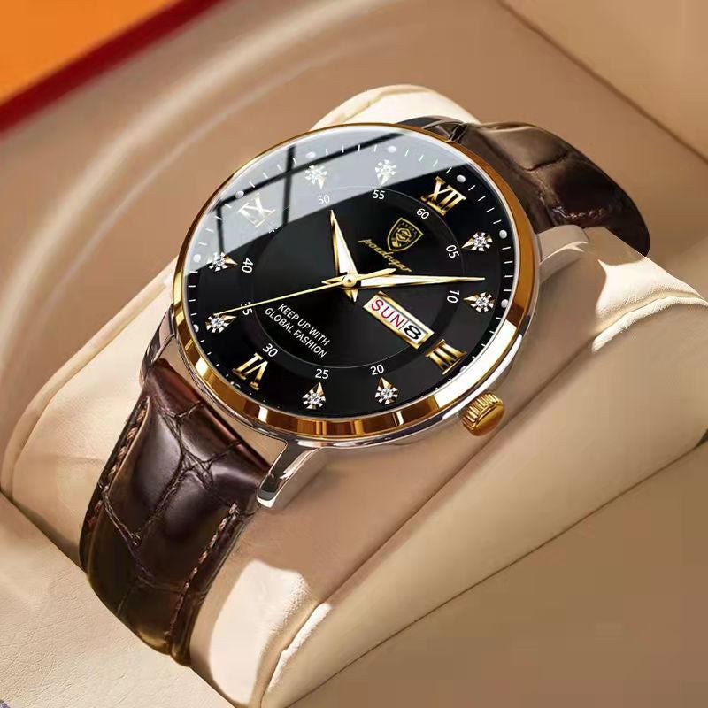 Waterproof Men's Watch with Luminous Display and Stainless Steel Case