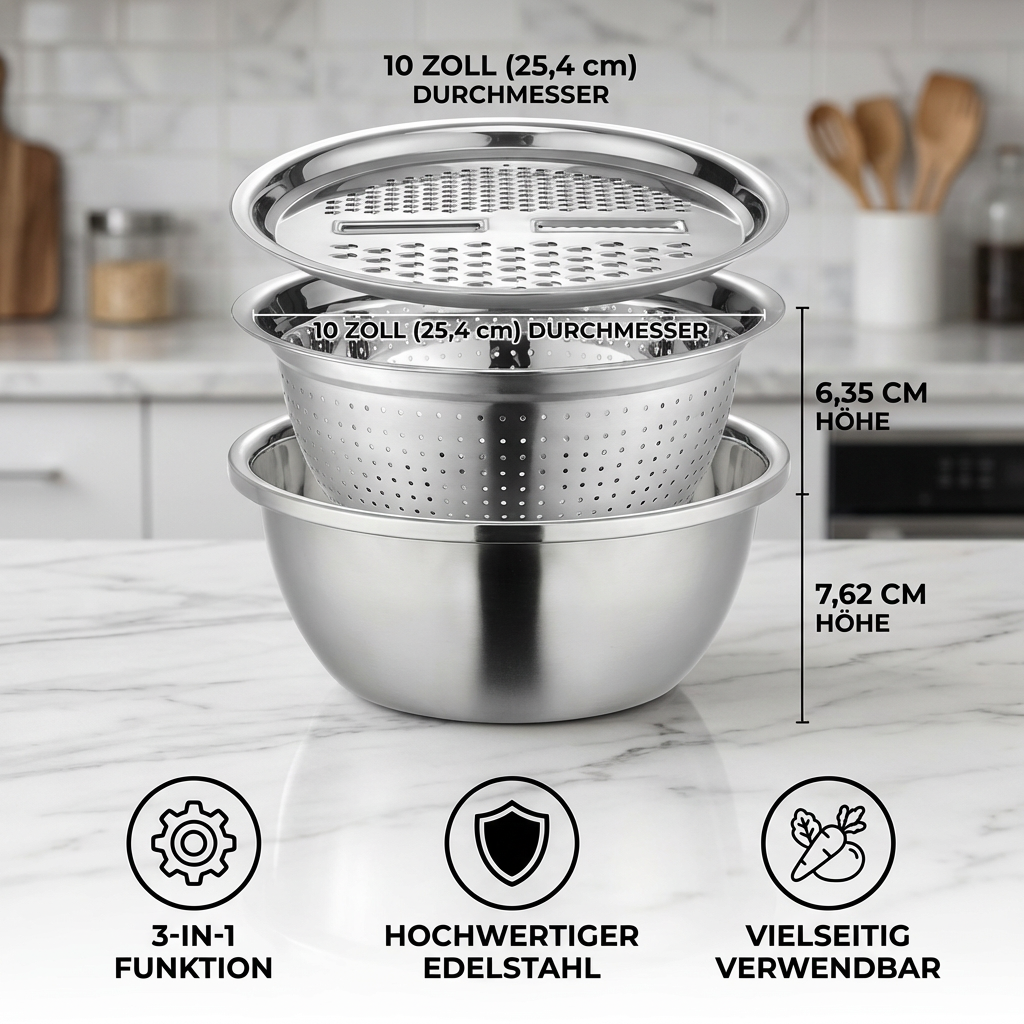 Vegetable Slicer Set with Grater, Strainer, and Mixing Bowl