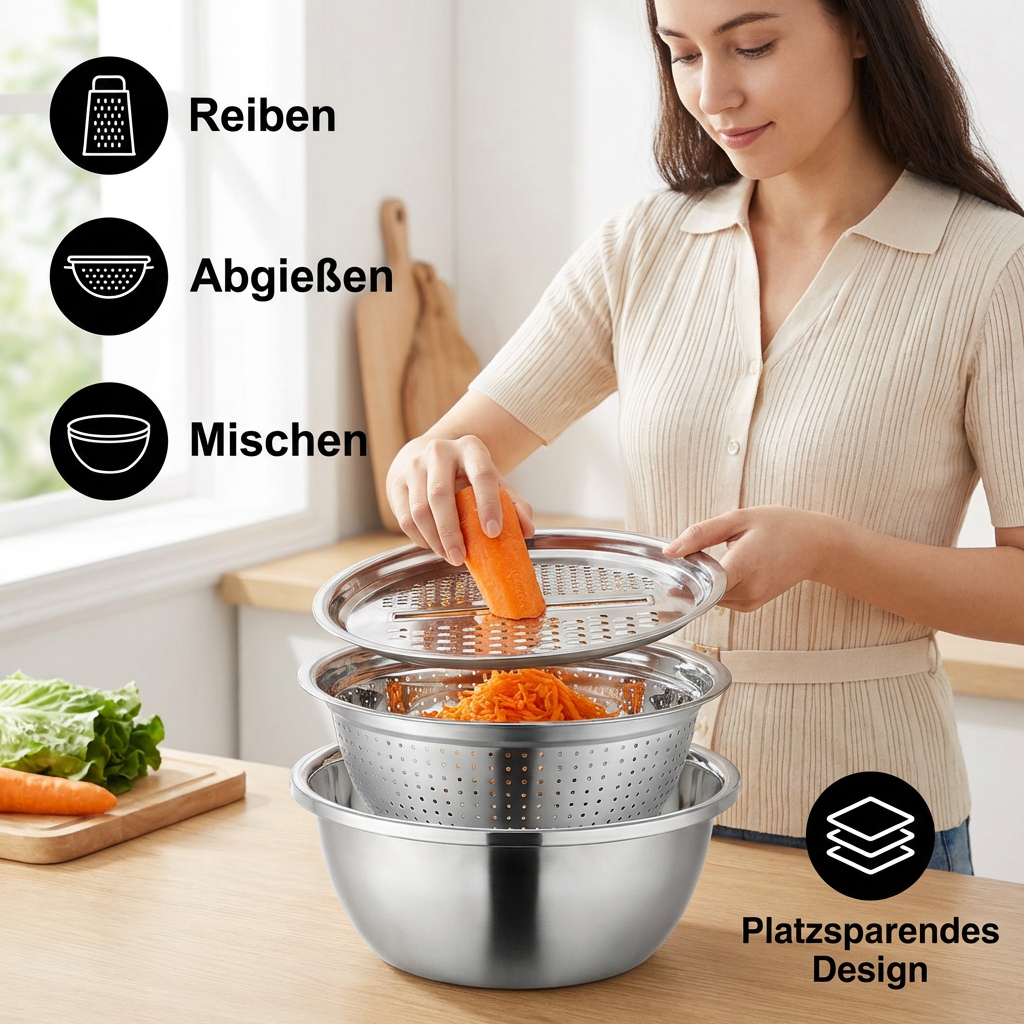 Vegetable Slicer Set with Grater, Strainer, and Mixing Bowl