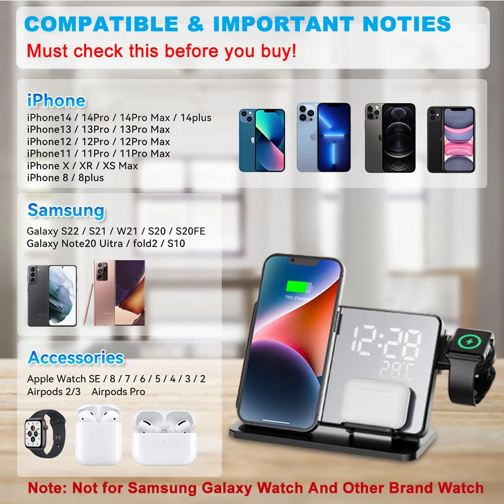 3-in-1 Charging Dock with Alarm Clock for iPhone, Apple Watch, AirPods
