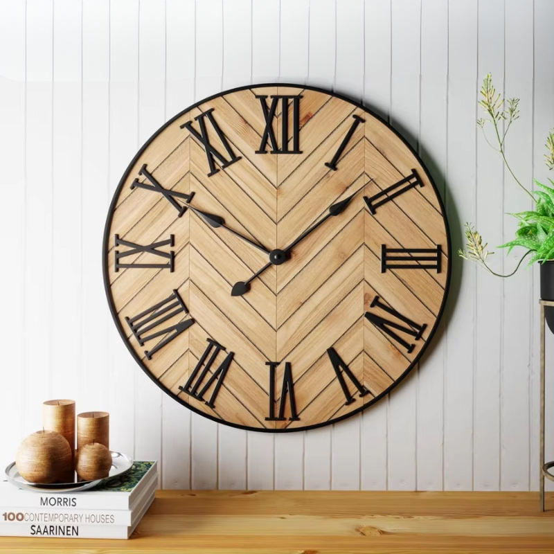 24-Inch Diameter Wall Clock Featuring Roman Numerals