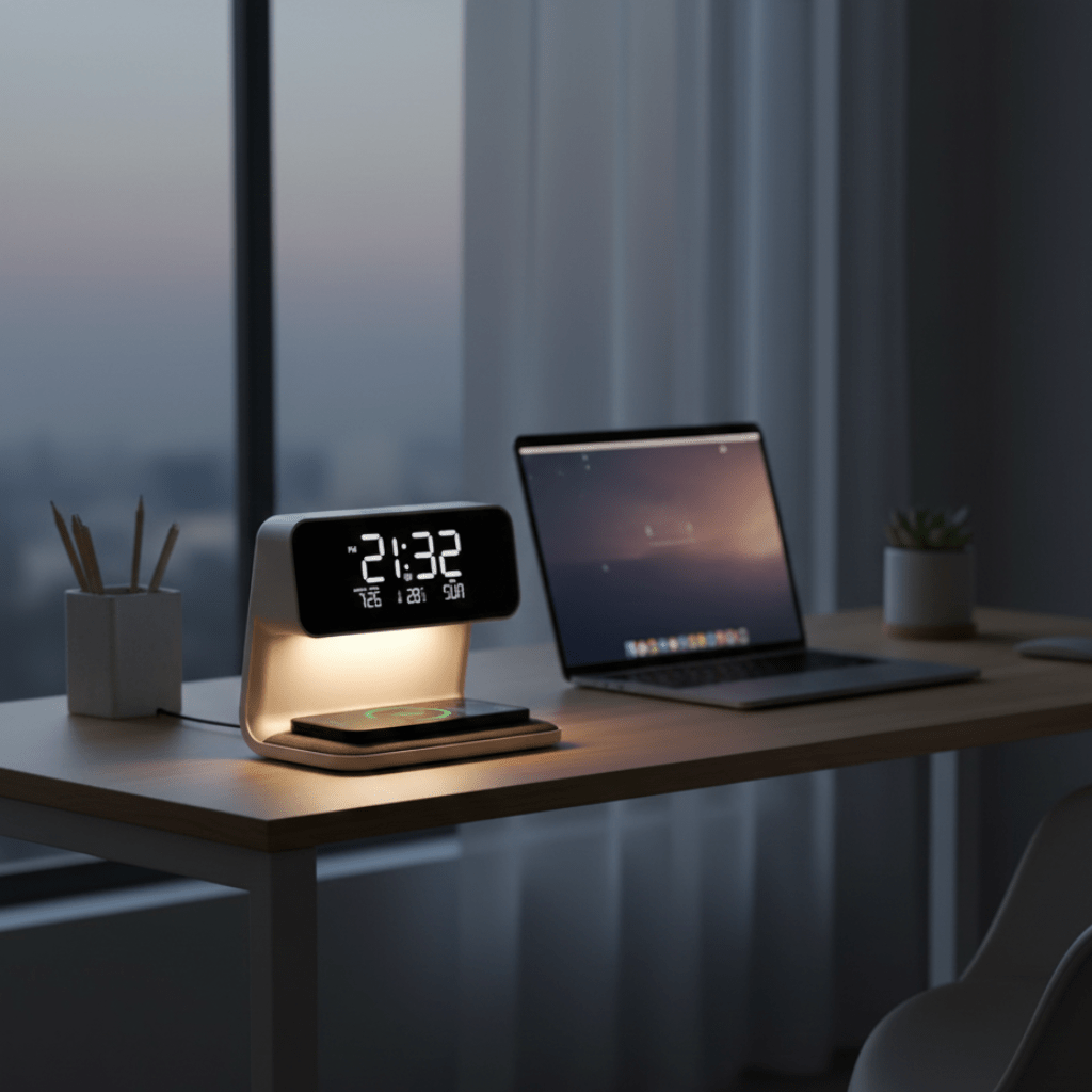 Smart Nightstand Device with Charging Base and Light Feature