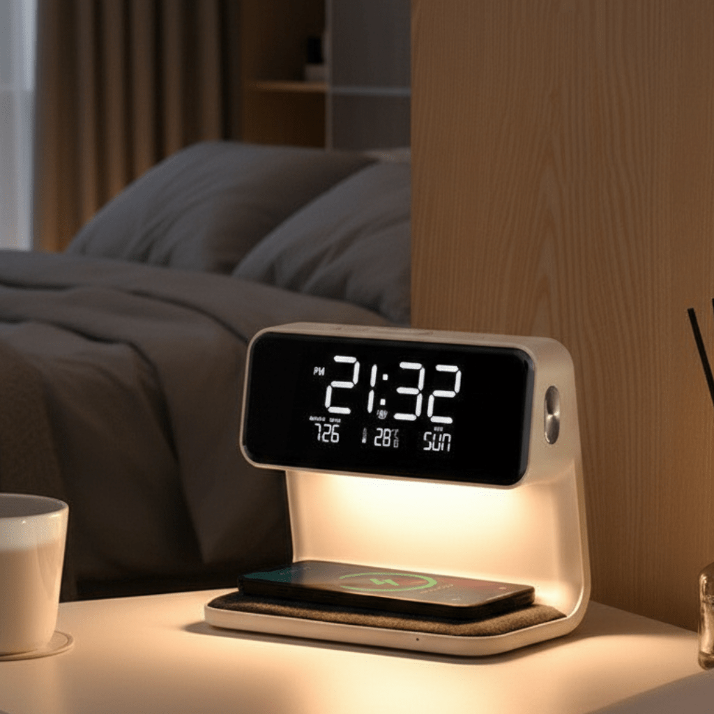 Smart Nightstand Device with Charging Base and Light Feature