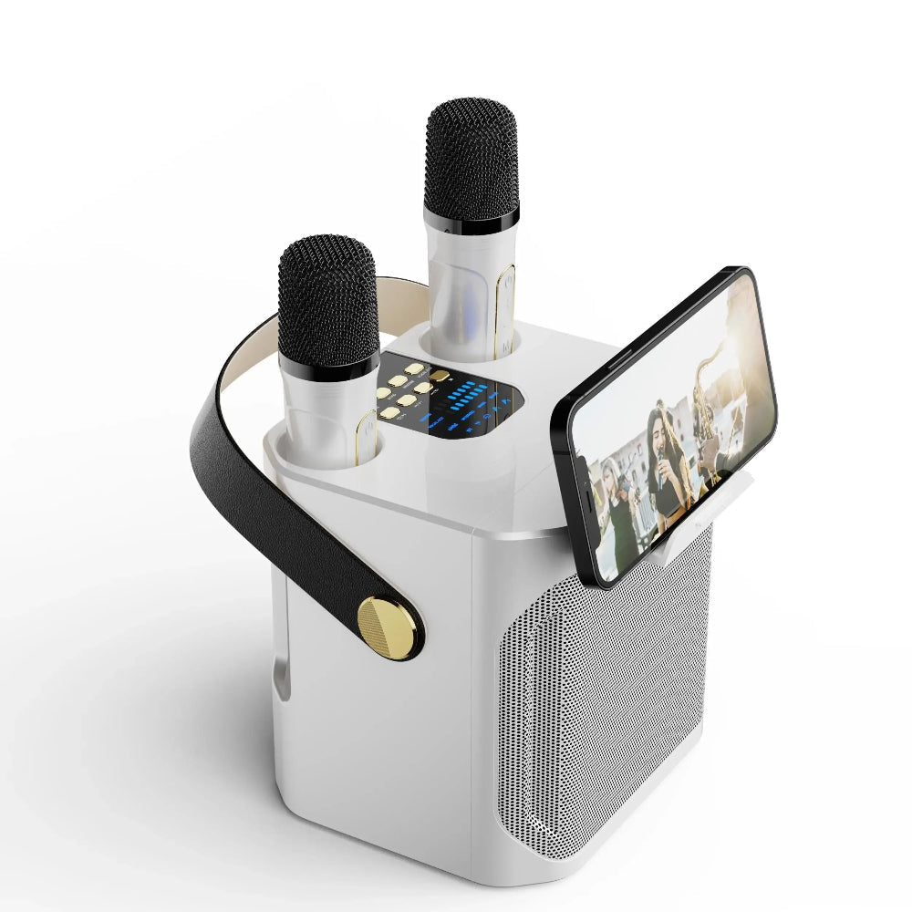 Portable Karaoke Speaker System with Dual Wireless Microphones and 360° Sound – Ideal for Parties Indoors and Outdoors