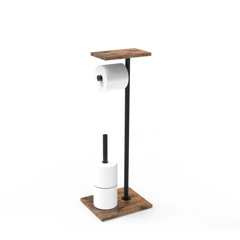 Toilet Paper Holder with Shelf – Wood and Metal Design