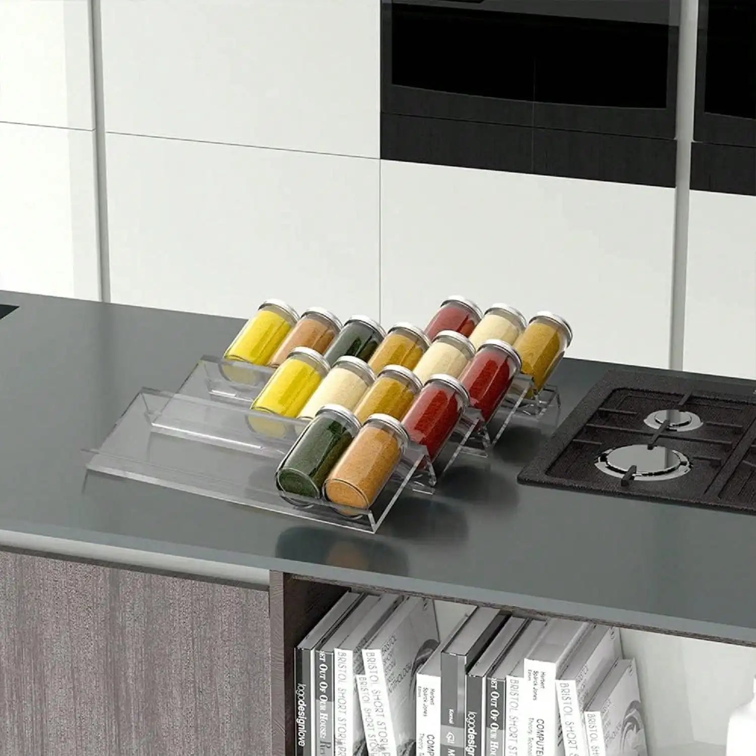Acrylic Spice Drawer Organizer | Stackable & Slanted, 2 Tiers