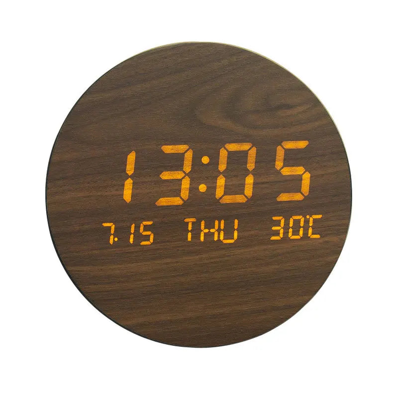Wooden Desk Clock with LED Display and Alarm Function