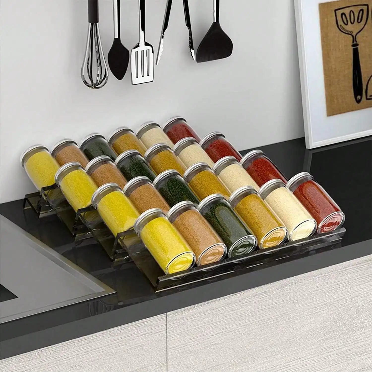 Acrylic Spice Drawer Organizer | Stackable & Slanted, 2 Tiers