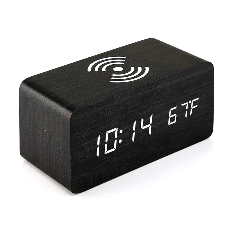 Wooden Alarm Clock with LED Display, Date and Temperature Features